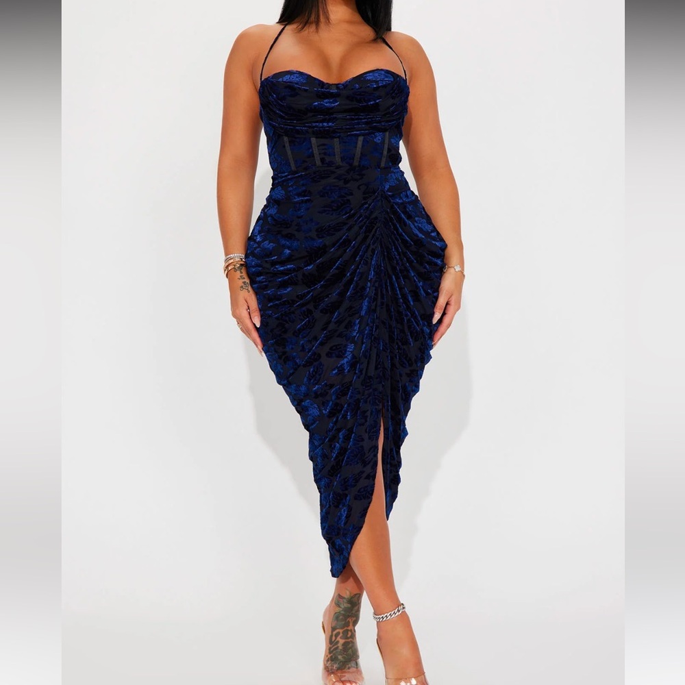 Navy Velvet Midi Dress